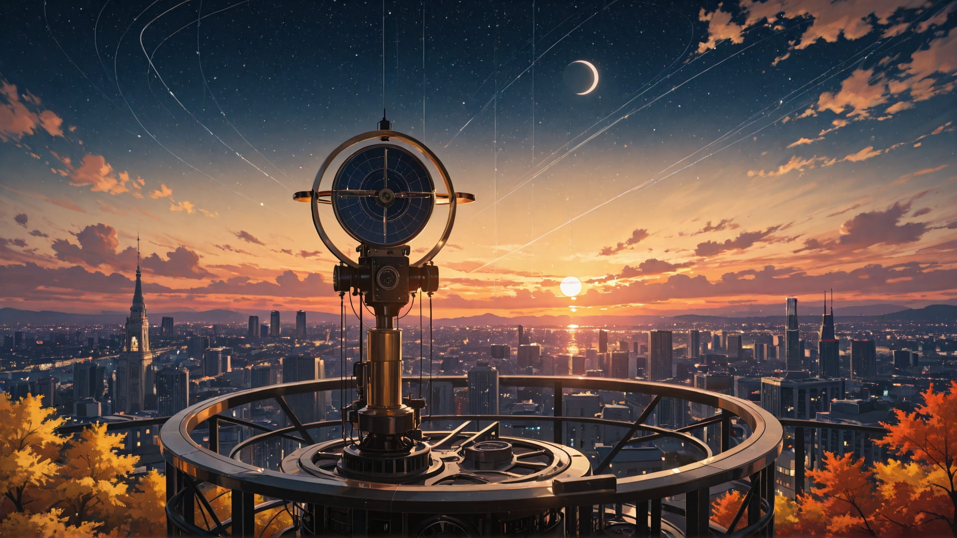 Yellow Sunset City WaningCrescent smartphone wallpaper free download, vertical 16:9 format, Yellow, Sunset, City, Autumn