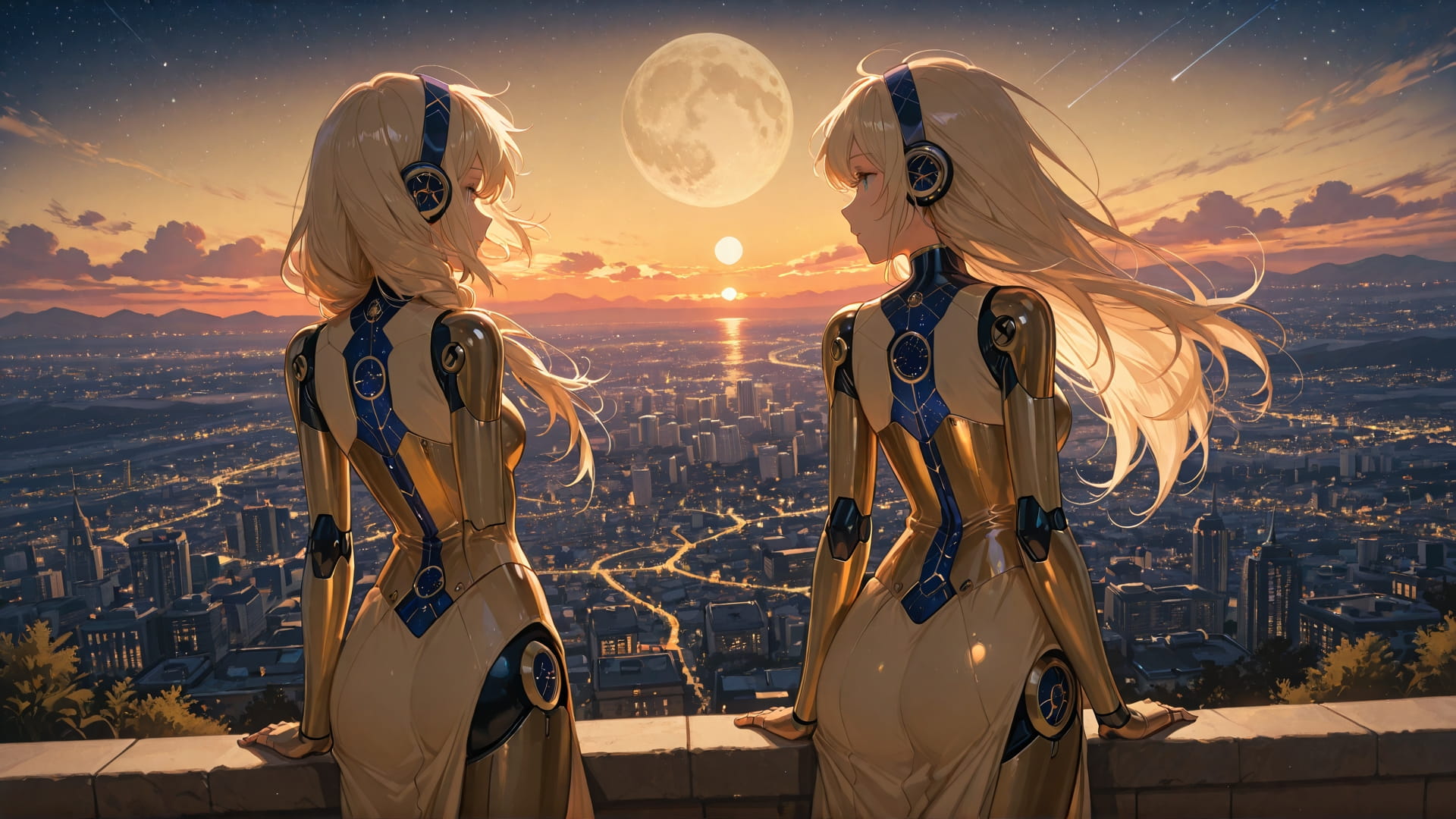 Yellow Sunset City WaningCrescent smartphone wallpaper free download, vertical 16:9 format, Yellow, Sunset, City, Spring