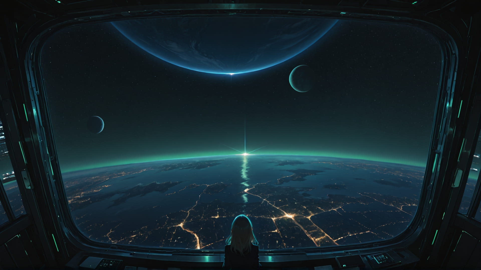 Green Night City Zenith smartphone wallpaper free download, vertical 16:9 format, Green, Night, City, Spring 001