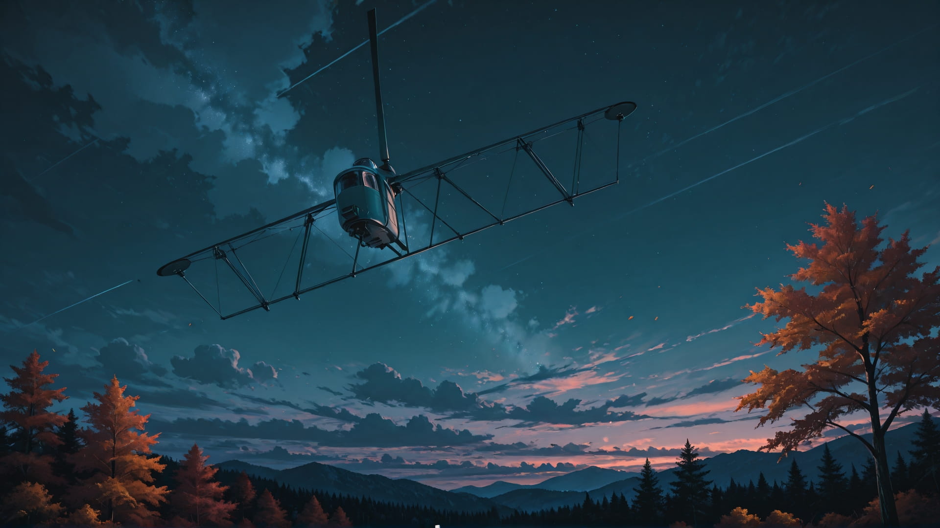 Green Night Nature Zenith smartphone wallpaper free download, vertical 9:16 format, Green, Night, Nature, Autumn 001