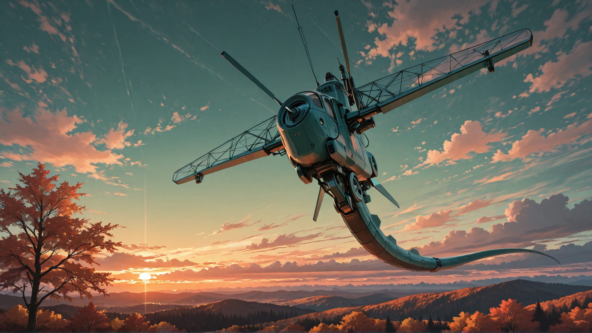 Green Sunset Nature Zenith smartphone wallpaper free download, vertical 16:9 format, Green, Sunset, Nature, Autumn