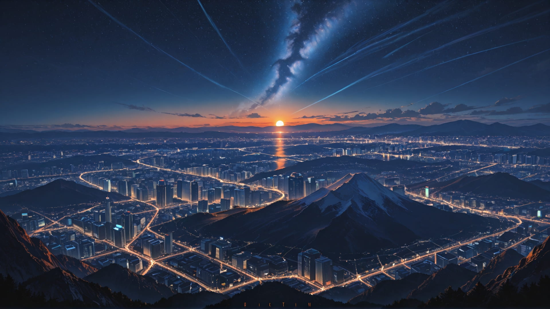 Orange Night City Zenith smartphone wallpaper free download, vertical 16:9 format, Orange, Night, City, Summer 001