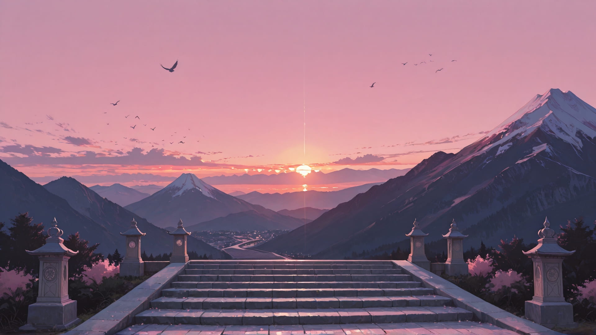 Pink Sunset Mountain Zenith smartphone wallpaper free download, vertical 16:9 format, Pink, Sunset, Mountain, Spring