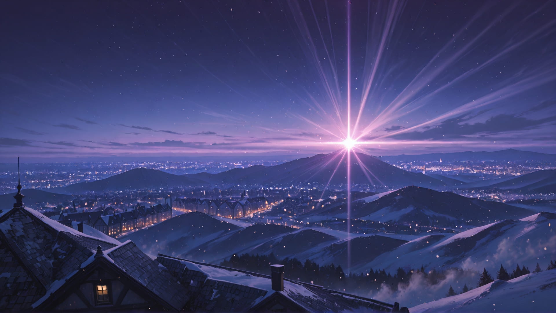 Purple Night City Zenith smartphone wallpaper free download, vertical 16:9 format, Purple, Night, City, Winter