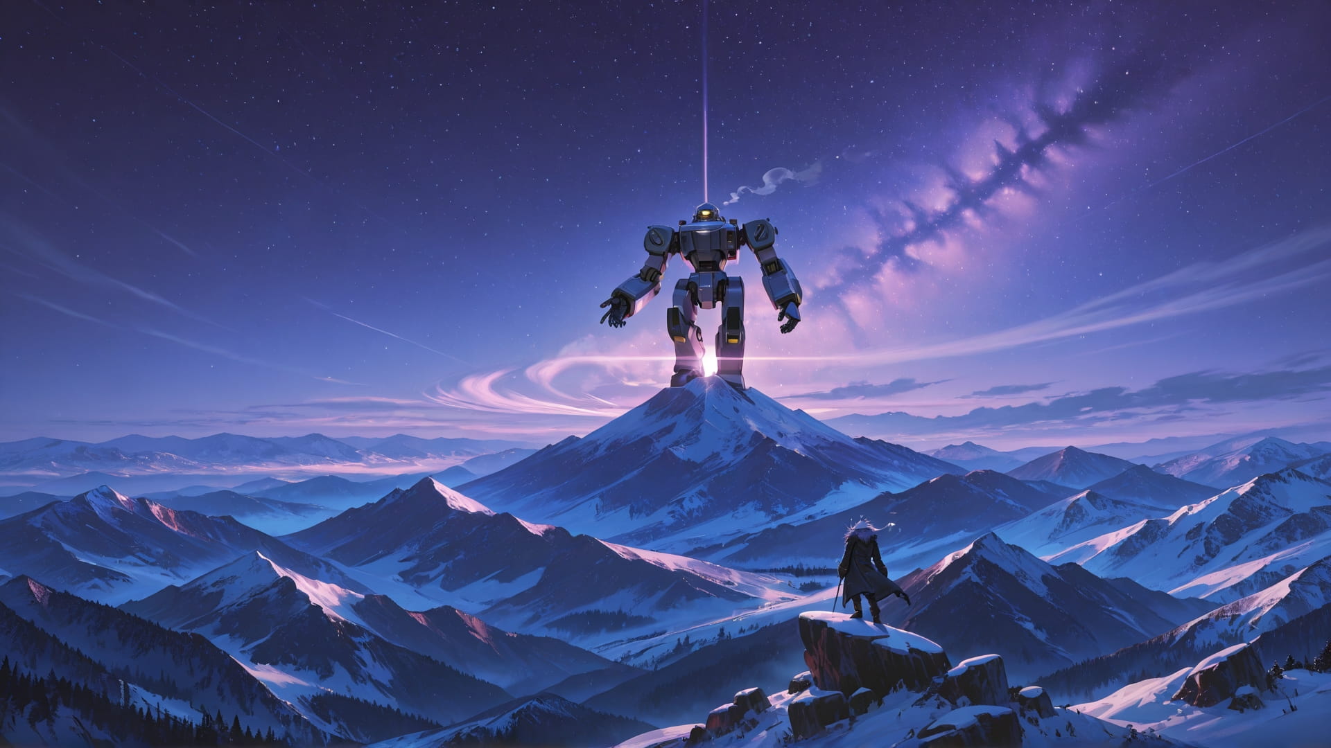 Purple Night Mountain Zenith smartphone wallpaper free download, vertical 16:9 format, Purple, Night, Mountain, Winter