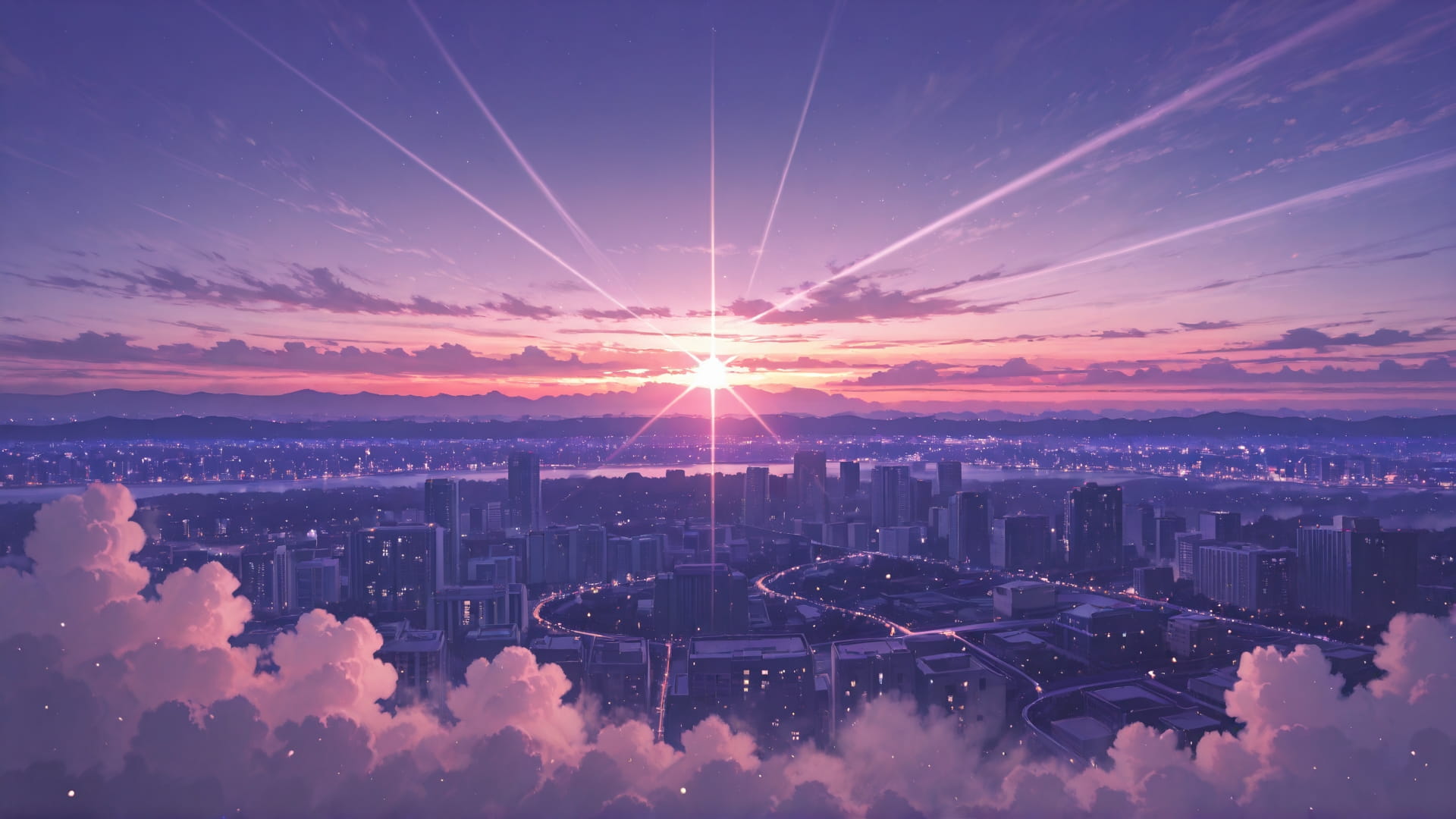 Purple Sunset City Zenith smartphone wallpaper free download, vertical 16:9 format, Purple, Sunset, City, Spring 001