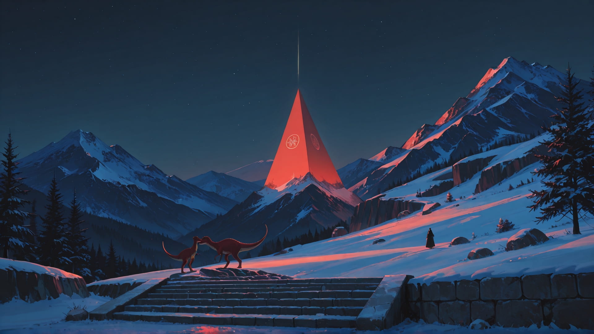 Red Night Mountain Zenith smartphone wallpaper free download, vertical 16:9 format, Red, Night, Mountain, Winter