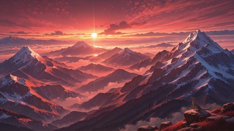 Red Sunset Mountain Zenith smartphone wallpaper free download, vertical 9:16 format, Red, Sunset, Mountain, Spring