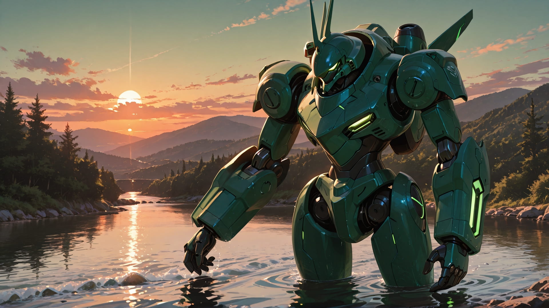 Green Sunset Sea Zinegeist smartphone wallpaper free download, vertical 16:9 format, Green, Sunset, Sea, Summer