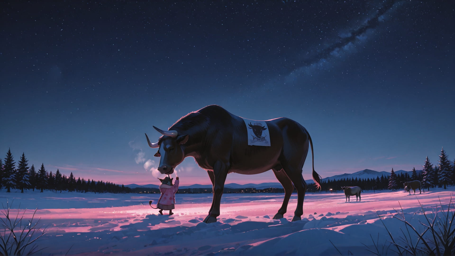 Pink Night Sky Zinegeist smartphone wallpaper free download, vertical 16:9 format, Pink, Night, Sky, Winter