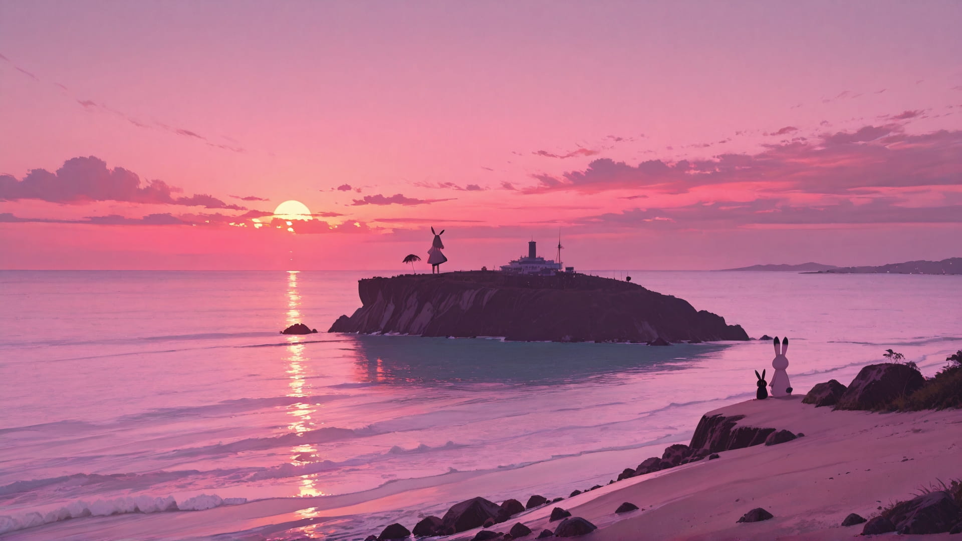 Pink Sunset Sea Zinegeist smartphone wallpaper free download, vertical 16:9 format, Pink, Sunset, Sea, Summer