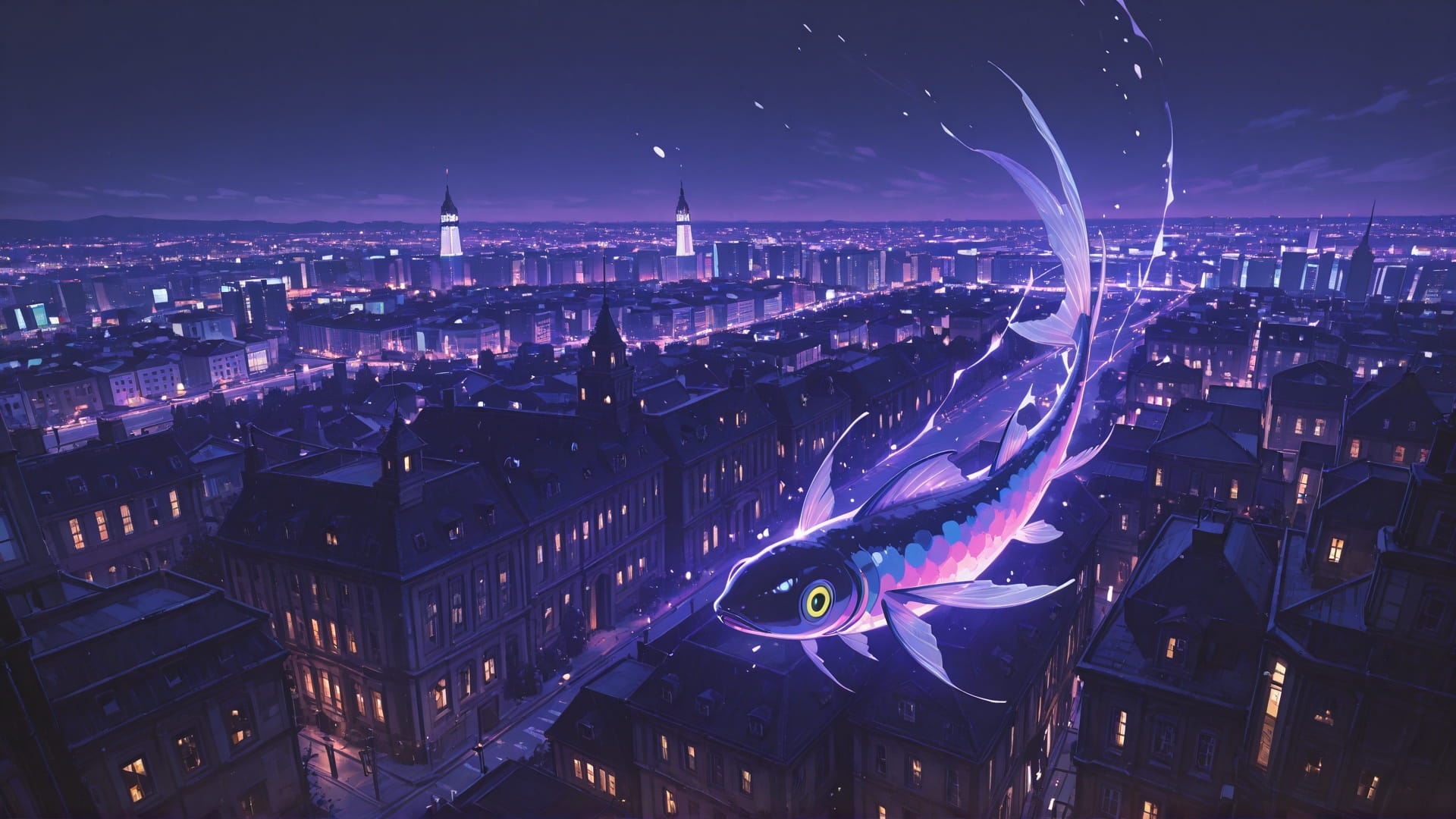 Purple Night City Zinegeist smartphone wallpaper free download, vertical 16:9 format, Purple, Night, City, Spring