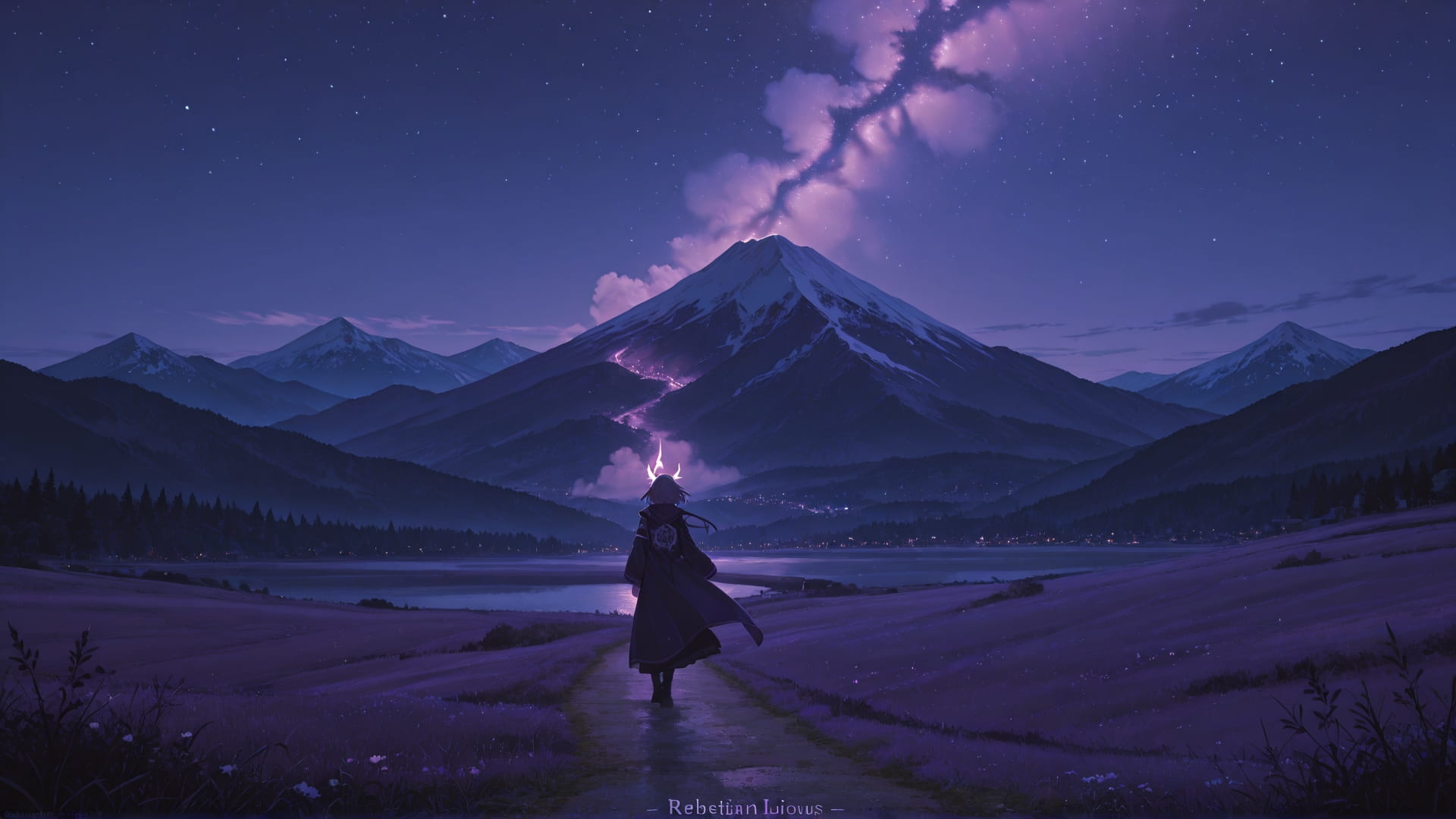 Purple Night Mountain Zinegeist smartphone wallpaper free download, vertical 16:9 format, Purple, Night, Mountain, Spring 001