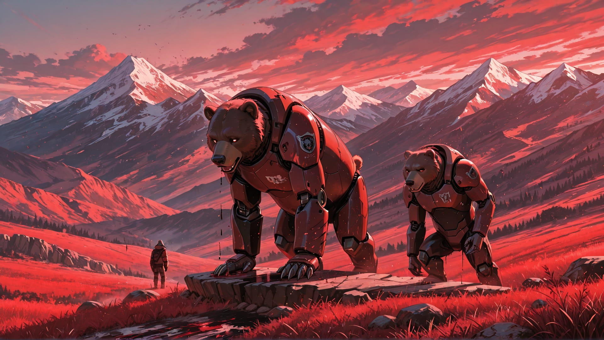 Red Afternoon Mountain Zinegeist smartphone wallpaper free download, vertical 16:9 format, Red, Afternoon, Mountain, Spring