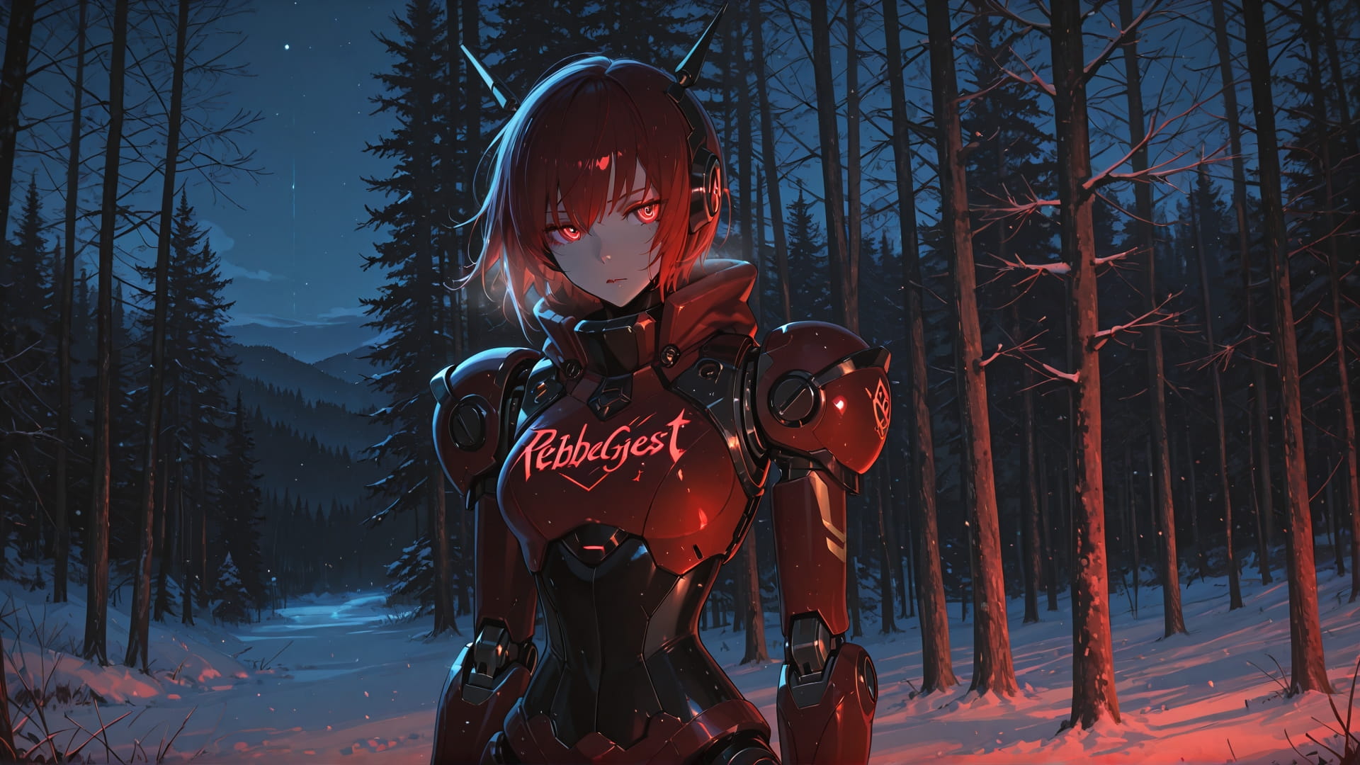 Red Night Nature Zinegeist smartphone wallpaper free download, vertical 16:9 format, Red, Night, Nature, Winter