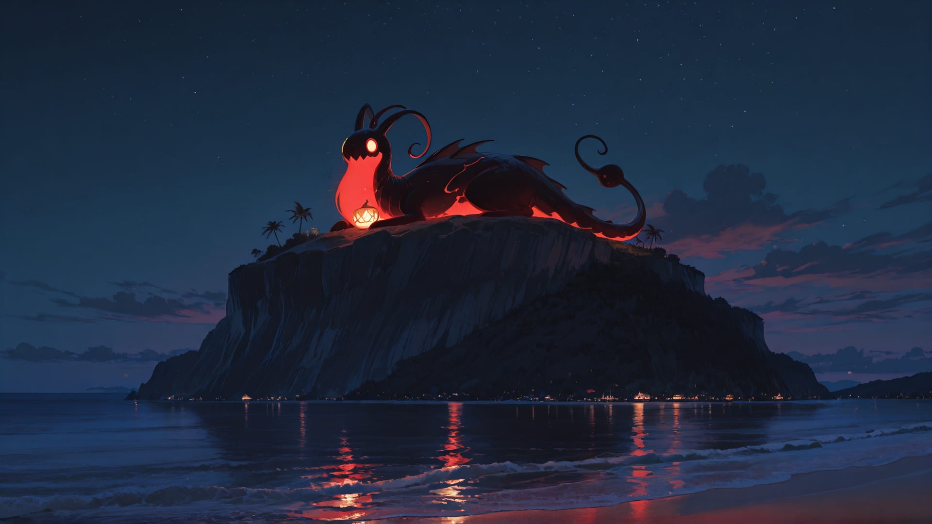 Red Night Sea Zinegeist smartphone wallpaper free download, vertical 16:9 format, Red, Night, Sea, Summer 001