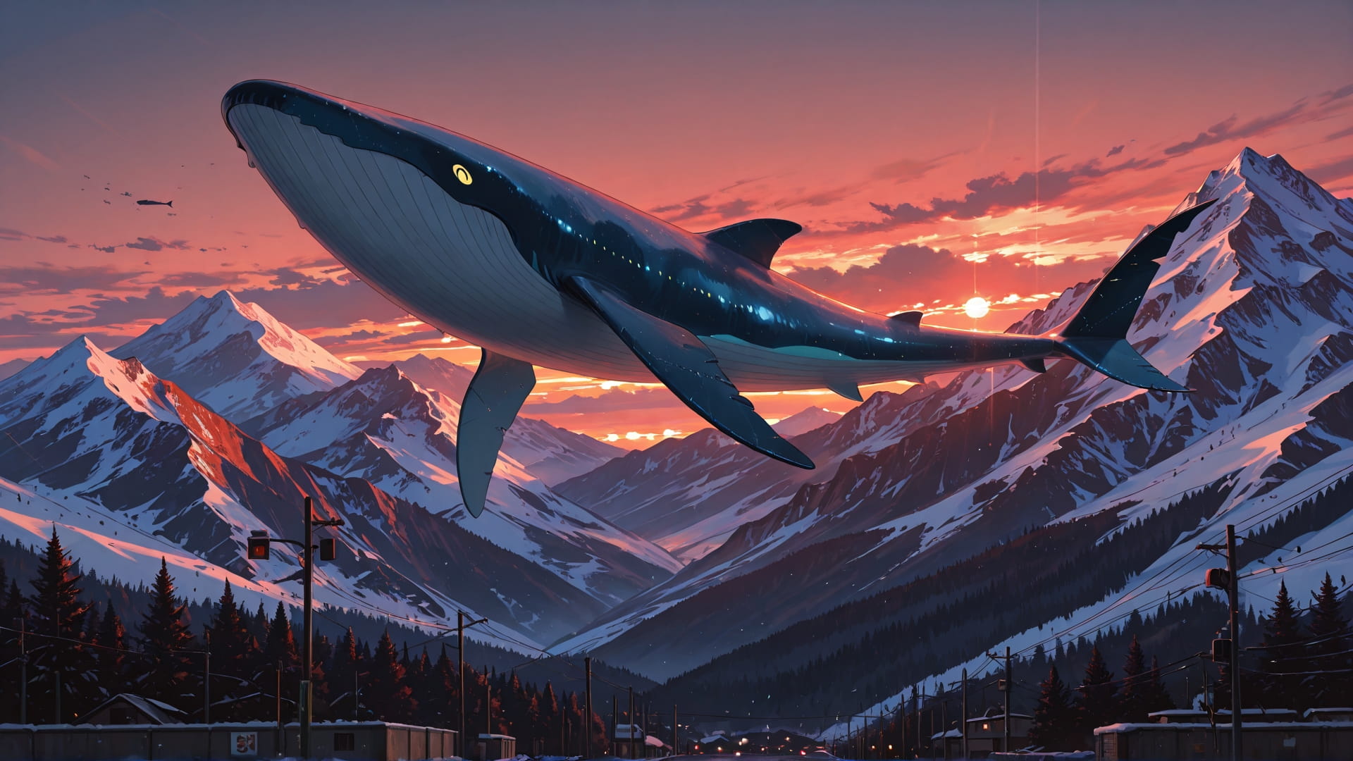 Red Sunset Mountain Zinegeist smartphone wallpaper free download, vertical 16:9 format, Red, Sunset, Mountain, Winter