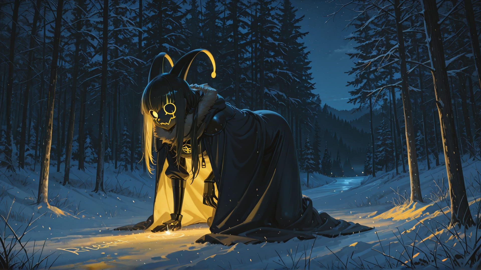 Yellow Night Nature Zinegeist smartphone wallpaper free download, vertical 16:9 format, Yellow, Night, Nature, Winter 001