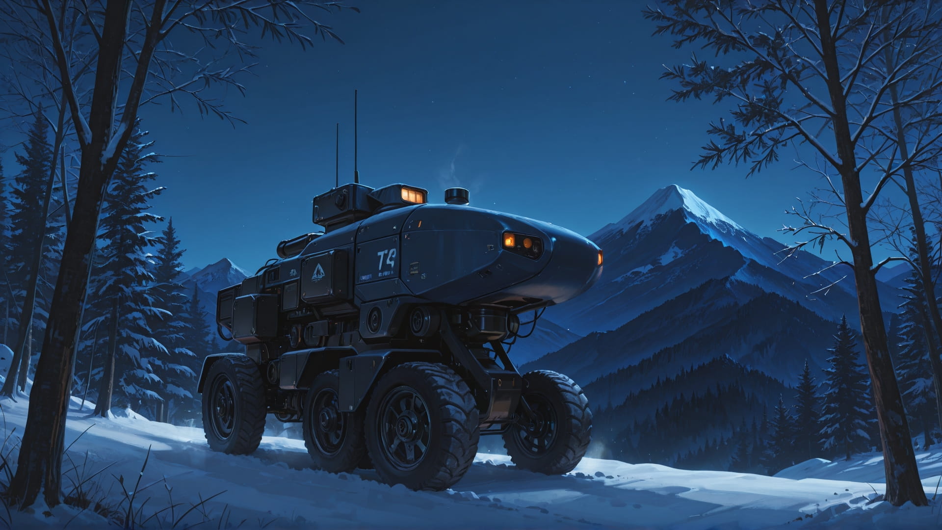 Blue Night Mountain Palm smartphone wallpaper free download, vertical 16:9 format, Blue, Night, Mountain, Winter