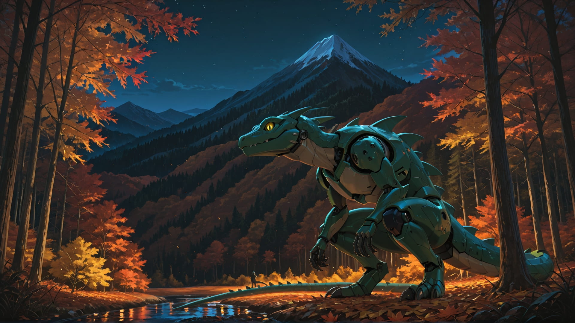 Green Night Mountain Palm smartphone wallpaper free download, vertical 16:9 format, Green, Night, Mountain, Autumn