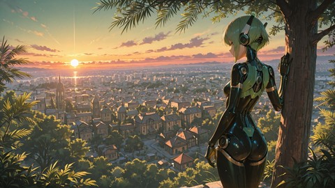 Green Sunset City Palm smartphone wallpaper free download, vertical 16:9 format, Green, Sunset, City, Summer