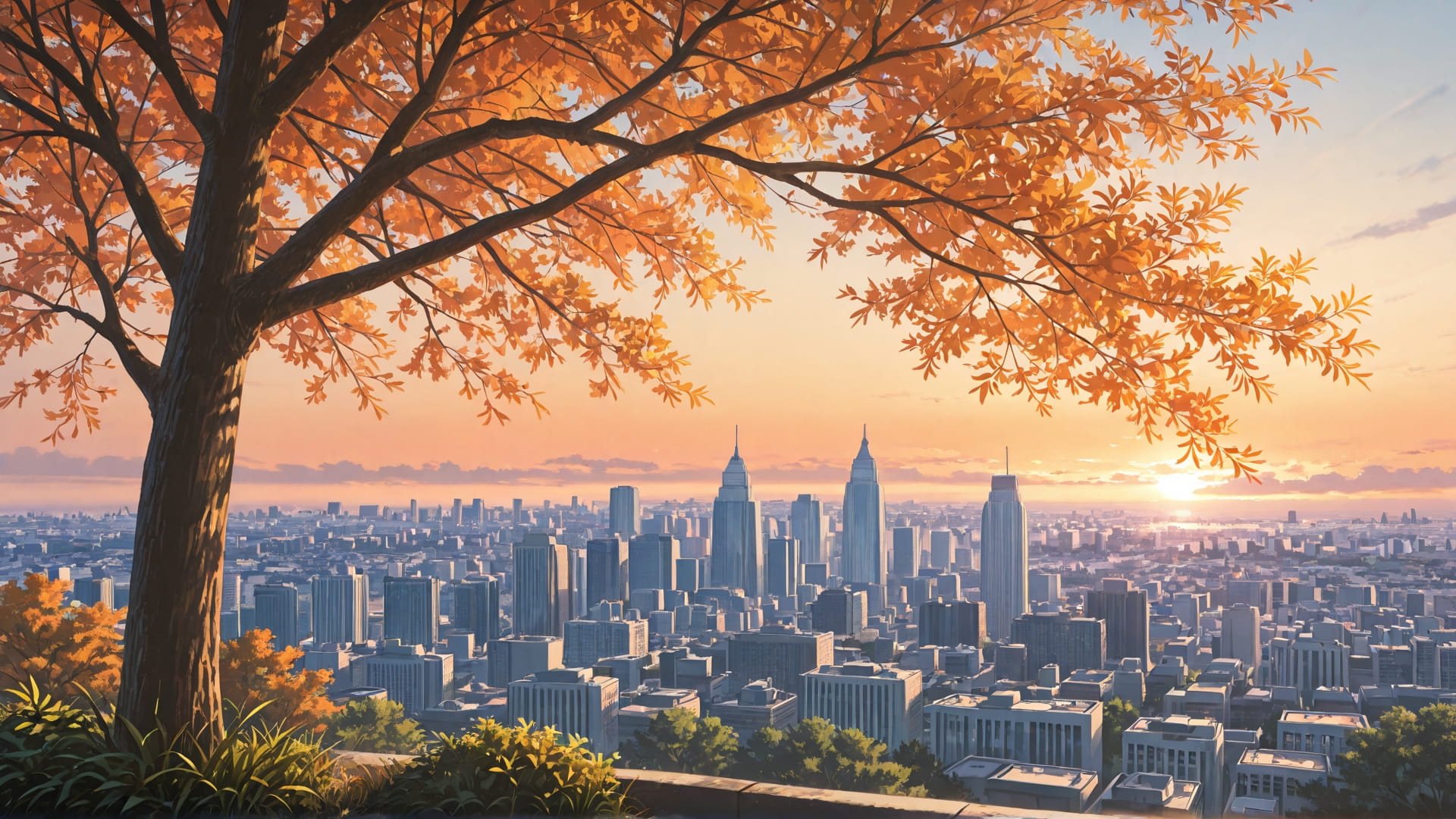 Orange Afternoon City Palm smartphone wallpaper free download, vertical 16:9 format, Orange, Afternoon, City, Spring 001