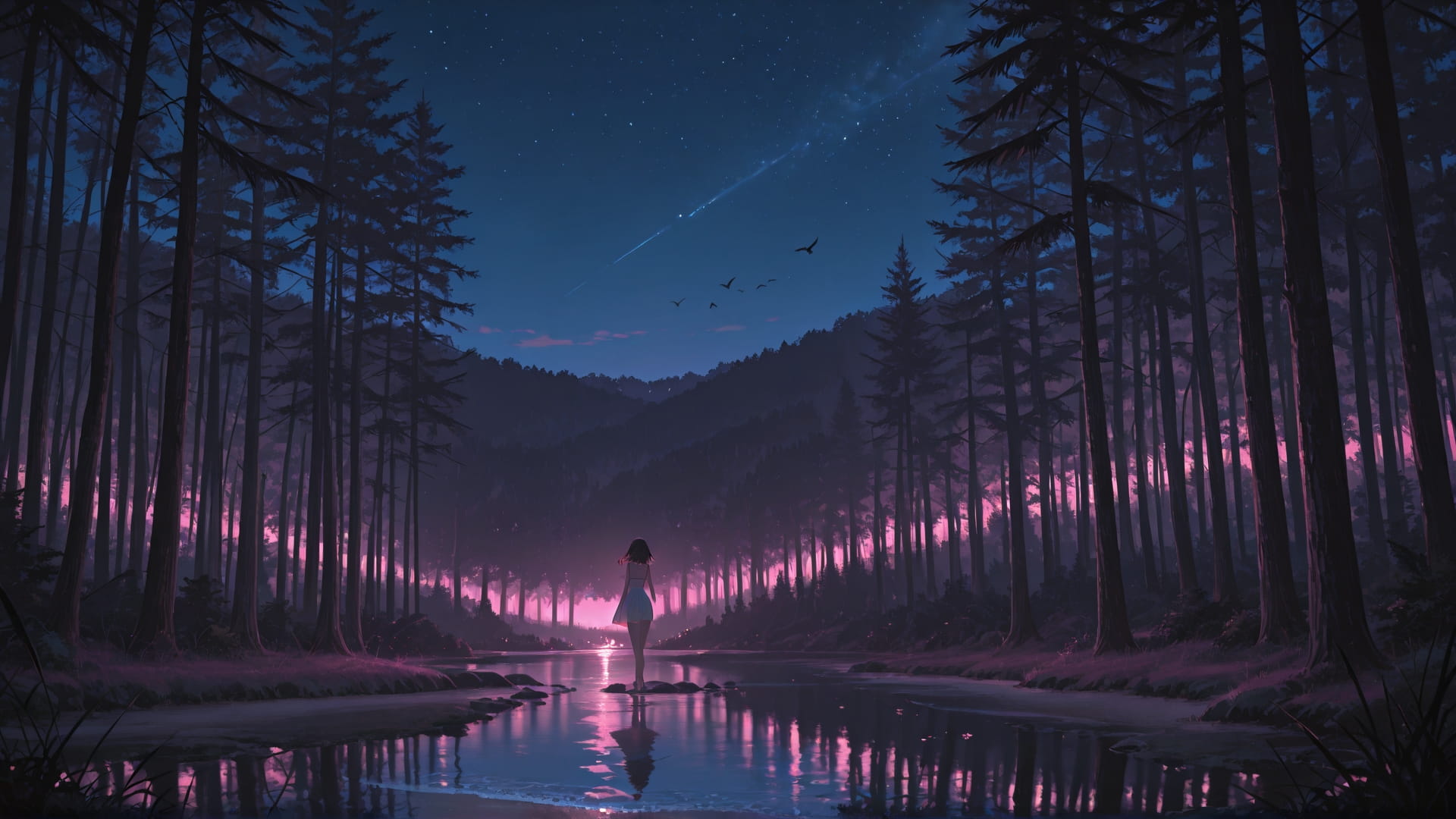 Pink Night Nature Palm smartphone wallpaper free download, vertical 16:9 format, Pink, Night, Nature, Summer