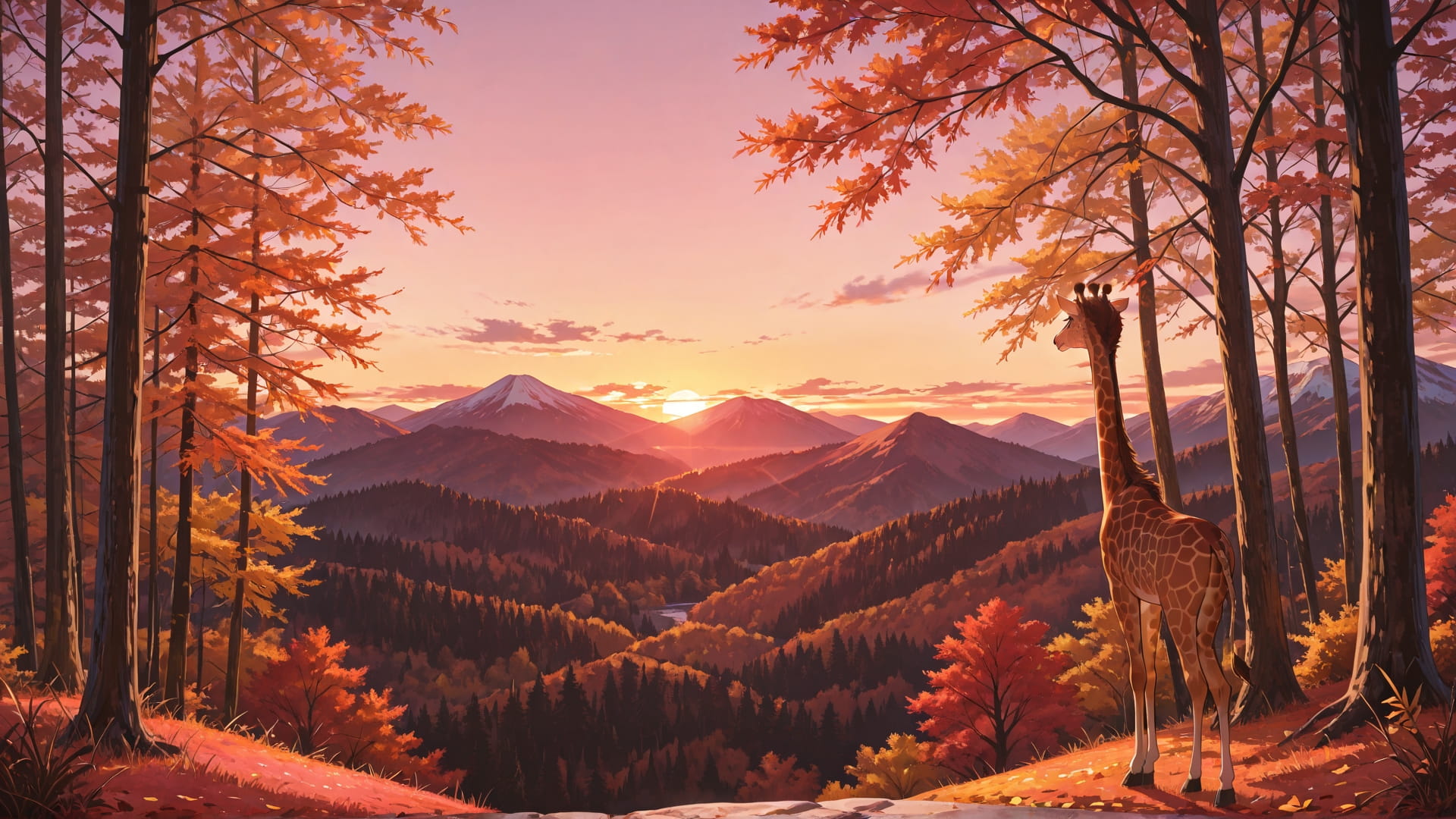 Pink Sunset Mountain Palm smartphone wallpaper free download, vertical 16:9 format, Pink, Sunset, Mountain, Autumn