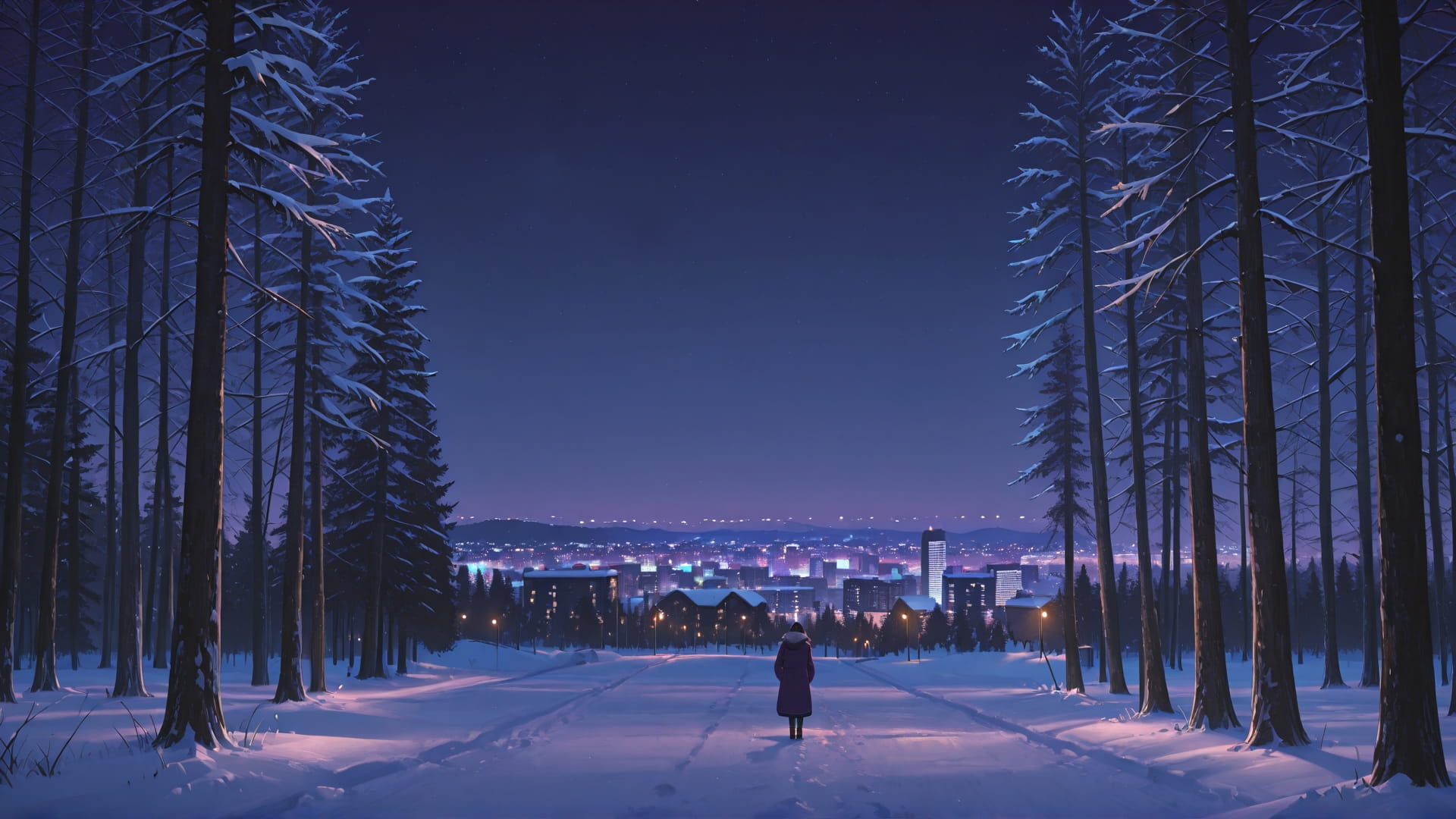 Purple Night City Palm smartphone wallpaper free download, vertical 16:9 format, Purple, Night, City, Winter 001