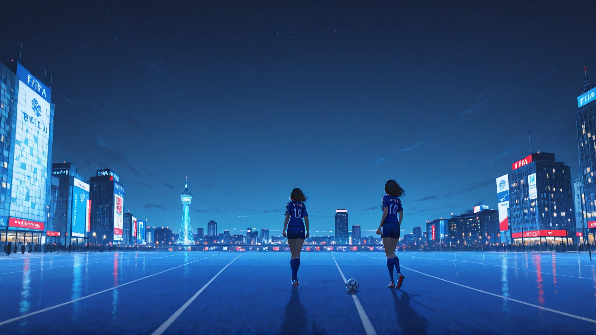 Blue Night City Soccer smartphone wallpaper free download, vertical 16:9 format, Blue, Night, City, Winter 001