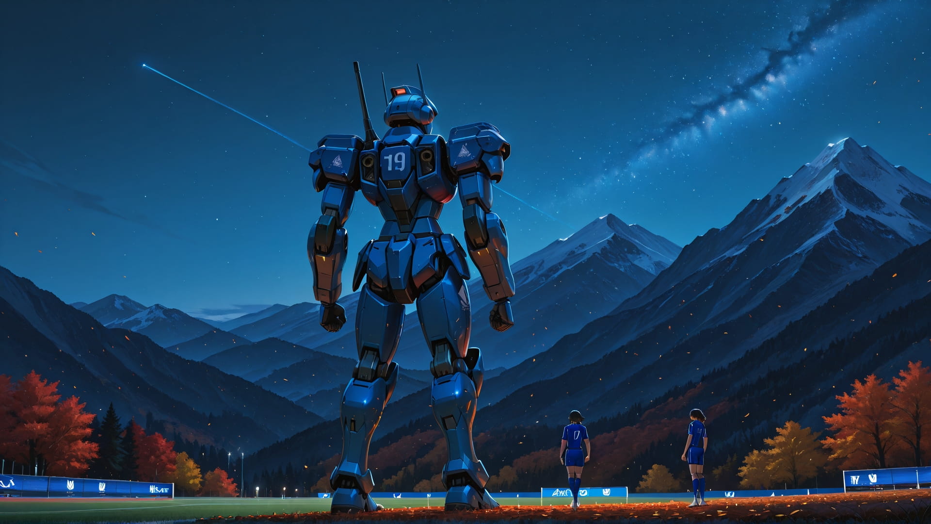 Blue Night Mountain Soccer smartphone wallpaper free download, vertical 16:9 format, Blue, Night, Mountain, Autumn