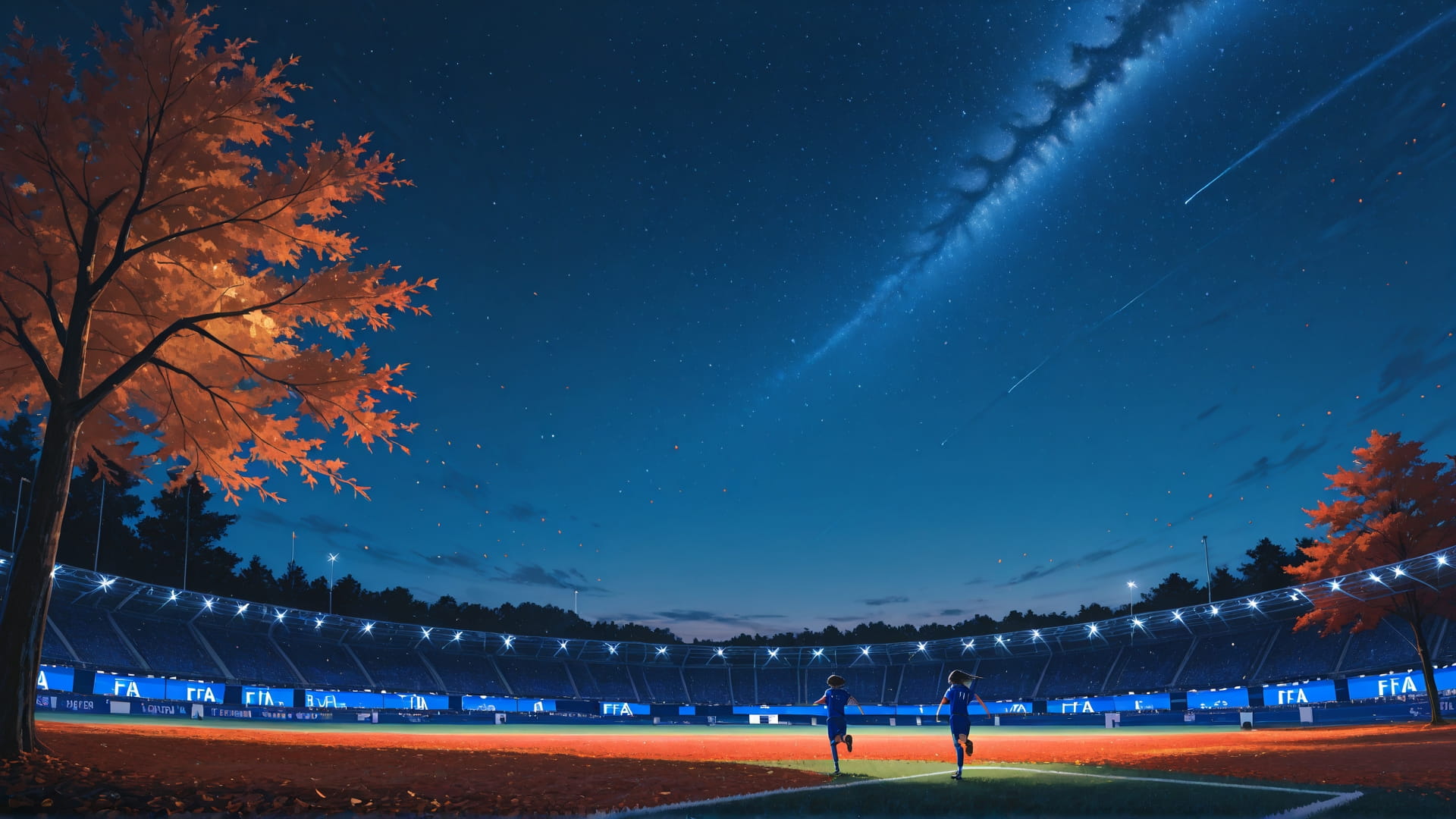 Blue Night Sky Soccer smartphone wallpaper free download, vertical 16:9 format, Blue, Night, Sky, Autumn 001