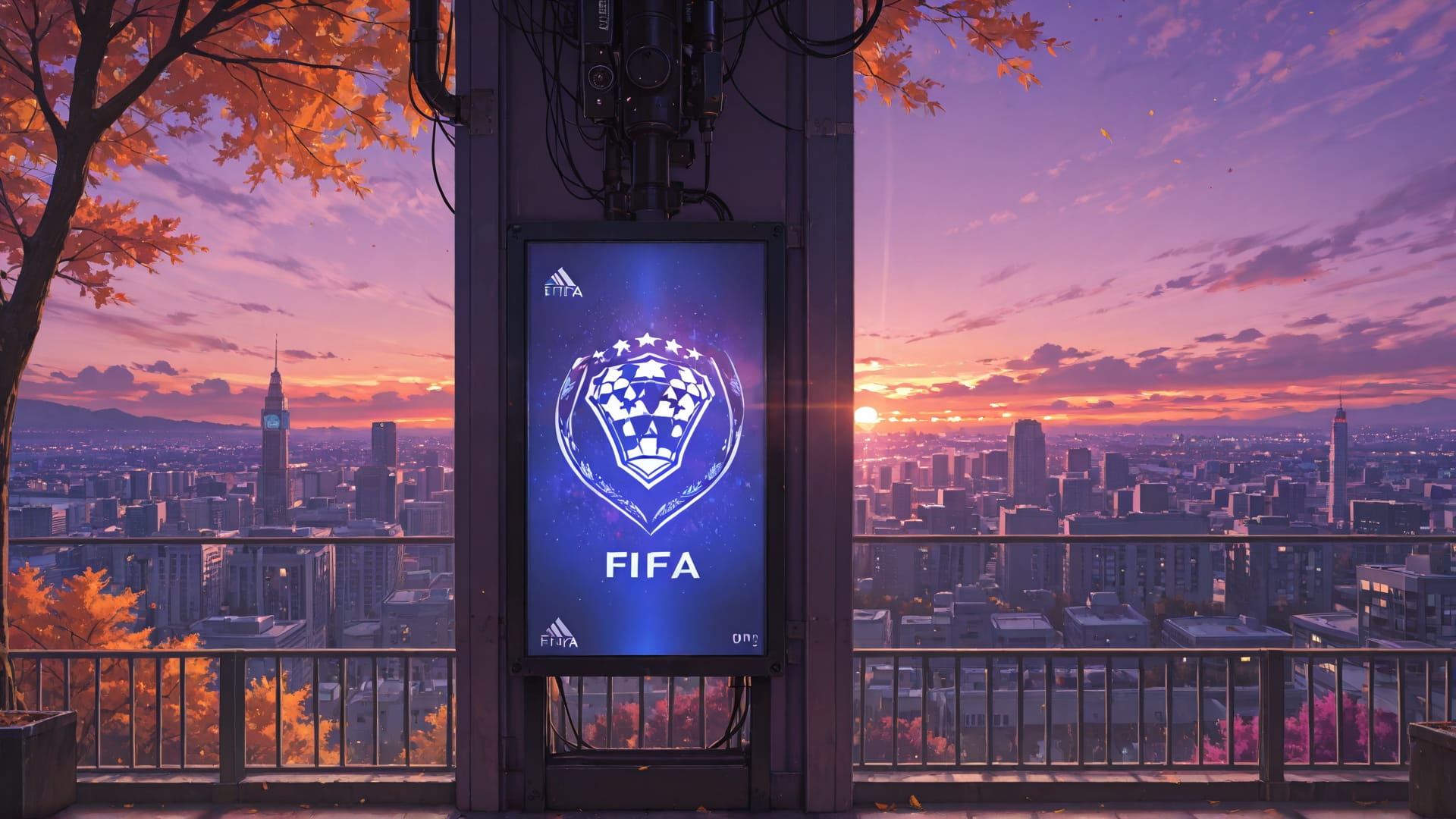 Purple Sunset City Soccer smartphone wallpaper free download, vertical 16:9 format, Purple, Sunset, City, Autumn