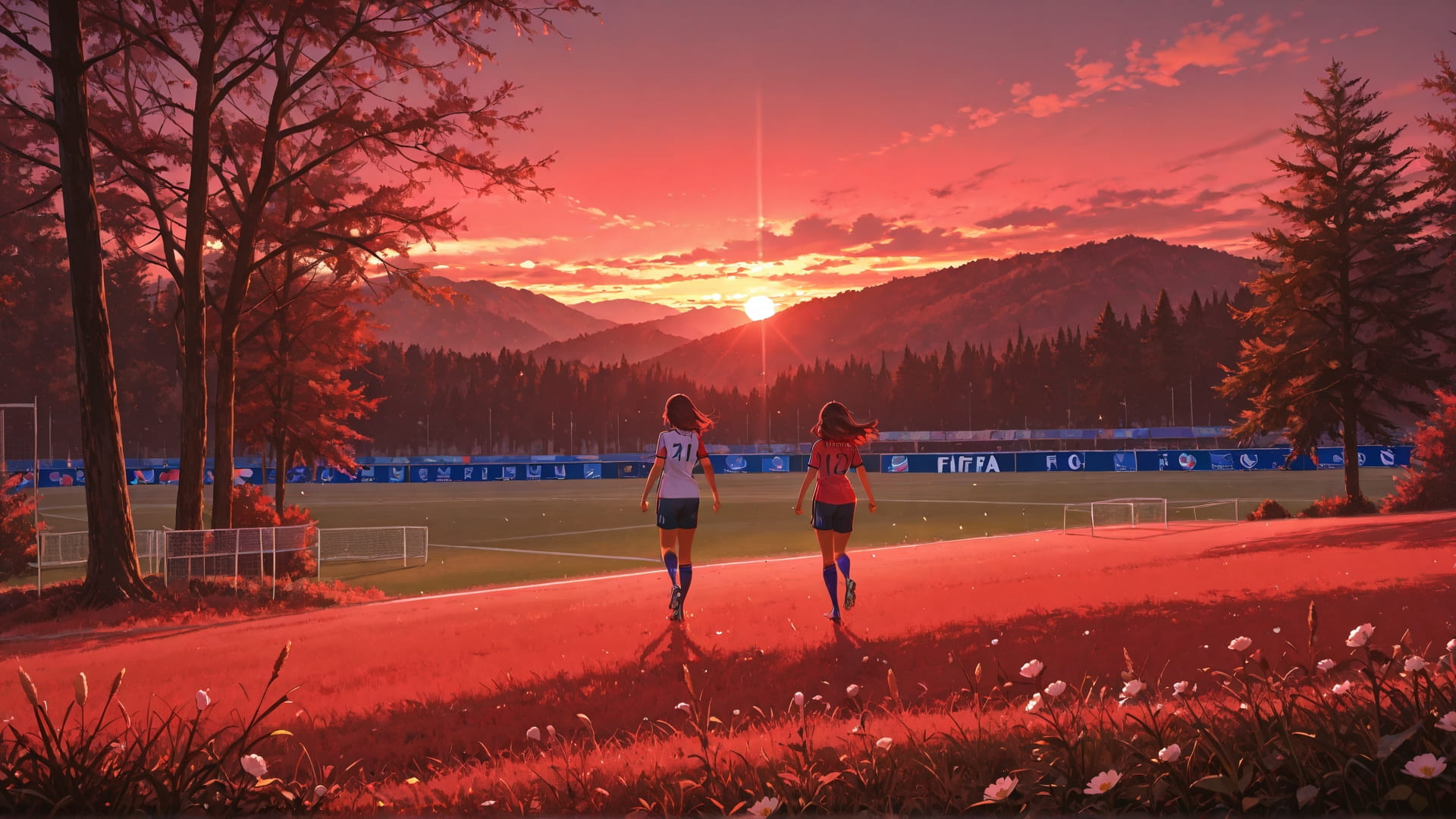 Red Sunset Nature Soccer smartphone wallpaper free download, vertical 16:9 format, Red, Sunset, Nature, Spring 001