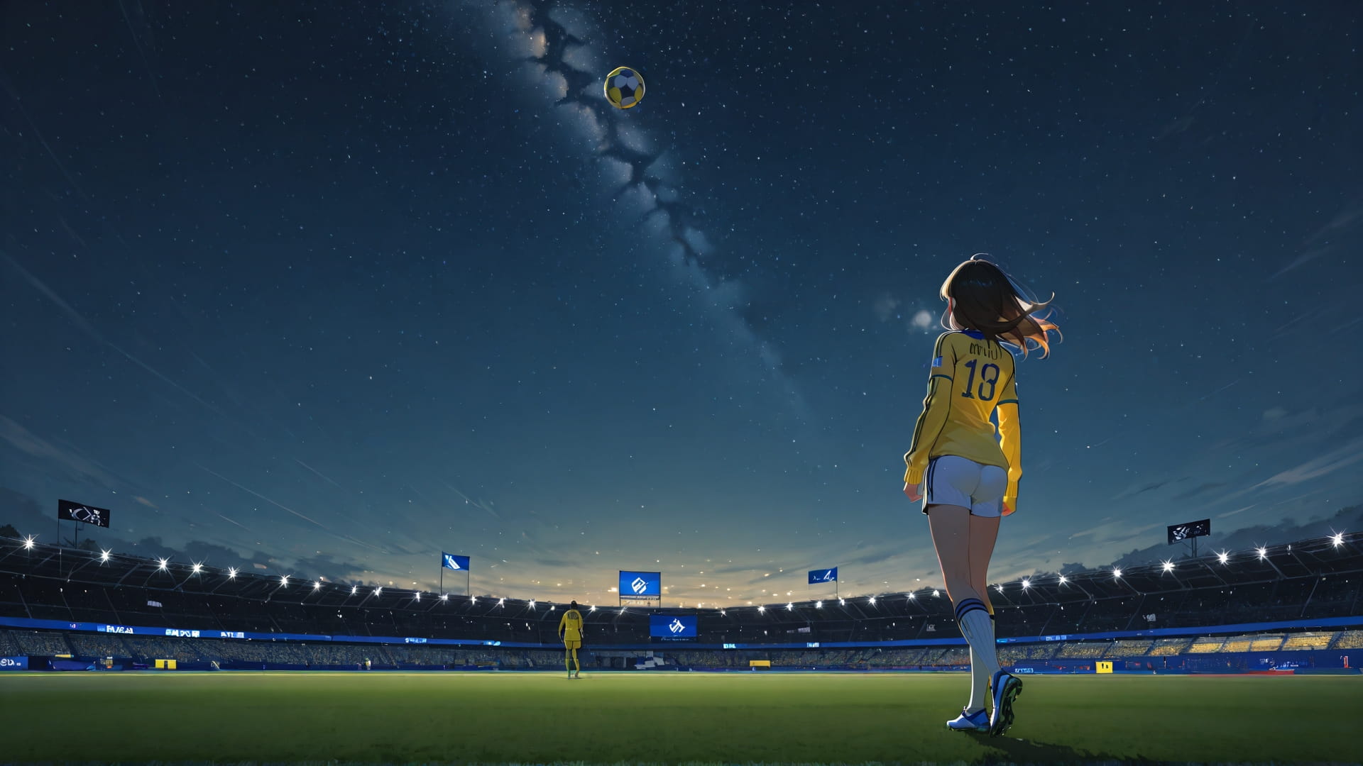 Yellow Night Sky Soccer smartphone wallpaper free download, vertical 16:9 format, Yellow, Night, Sky, Winter 001