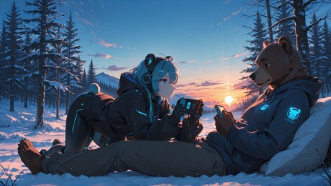 Blue Sunset Nature Switch2 smartphone wallpaper free download, vertical 16:9 format, Blue, Sunset, Nature, Winter