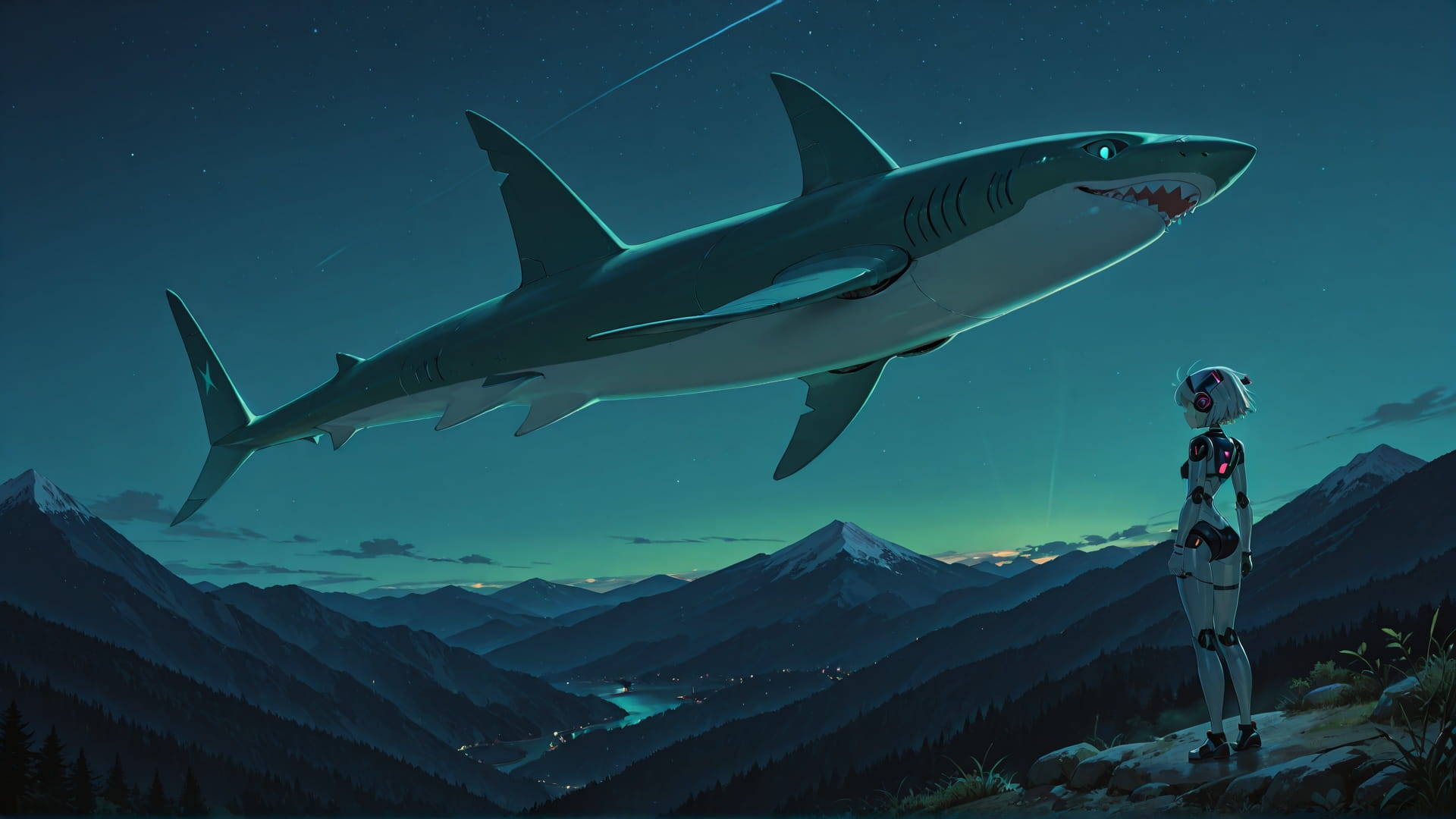 Green Night Mountain Switch2 smartphone wallpaper free download, vertical 16:9 format, Green, Night, Mountain, Summer