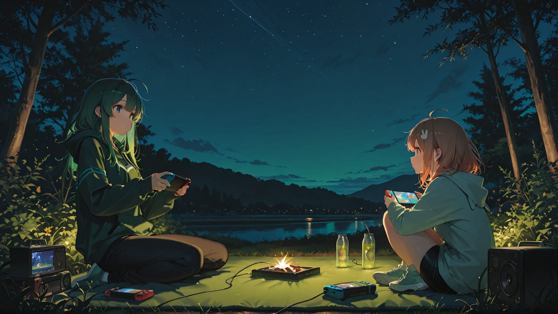 Green Night Sky Switch2 smartphone wallpaper free download, vertical 16:9 format, Green, Night, Sky, Spring