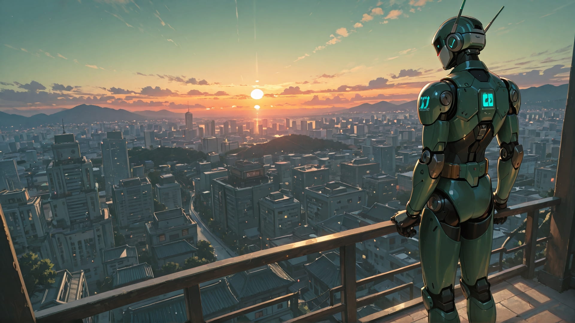 Green Sunset City Switch2 smartphone wallpaper free download, vertical 16:9 format, Green, Sunset, City, Summer