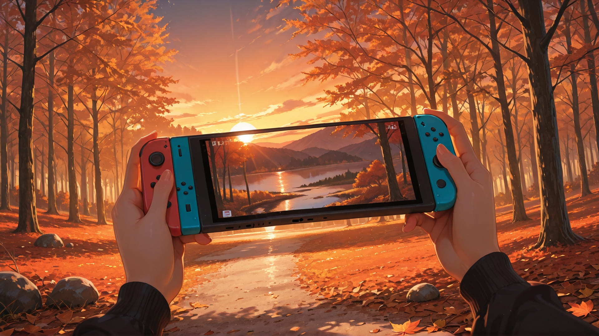 Orange Sunset Nature Switch2 smartphone wallpaper free download, vertical 16:9 format, Orange, Sunset, Nature, Autumn 001