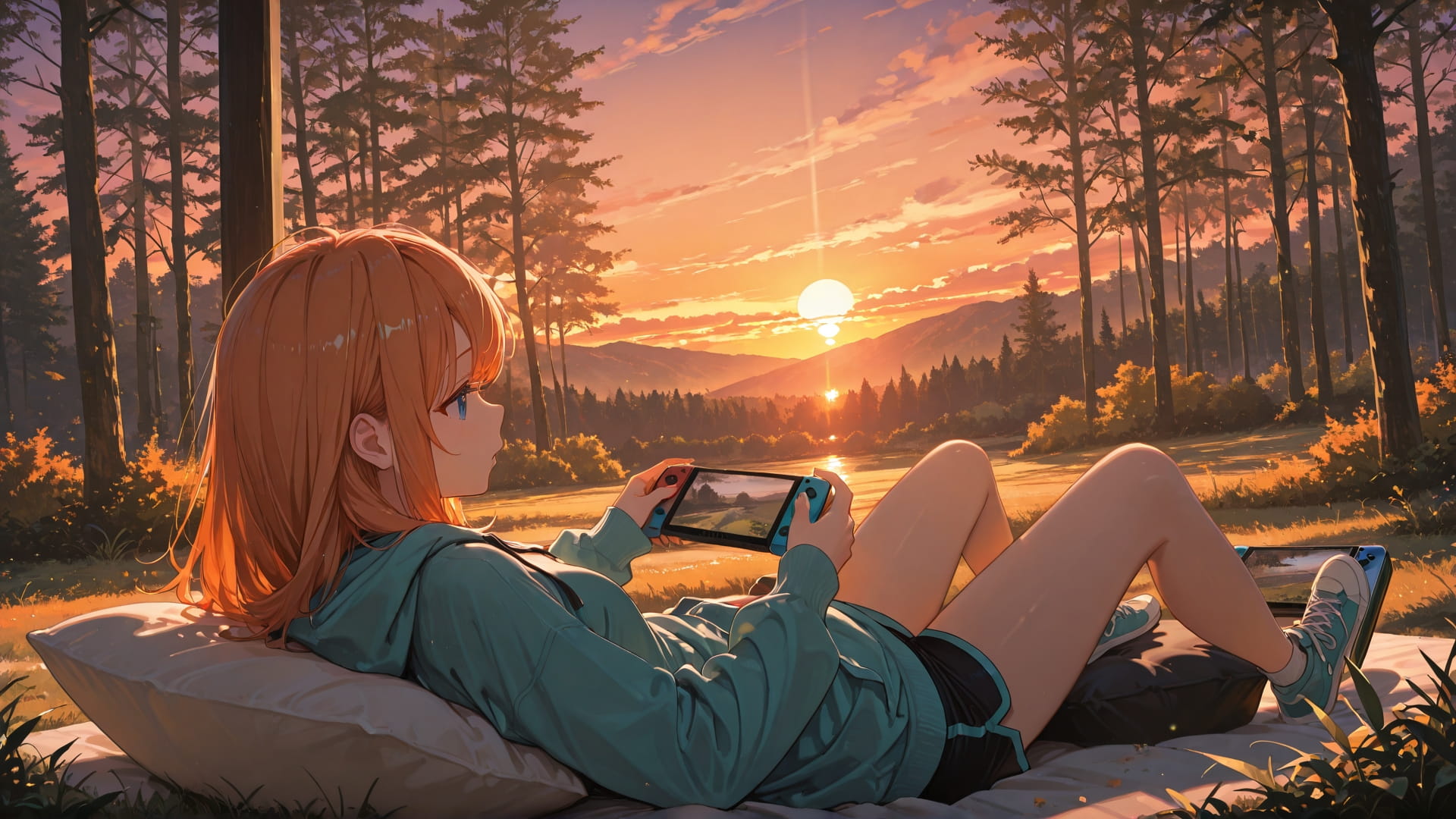 Orange Sunset Nature Switch2 smartphone wallpaper free download, vertical 16:9 format, Orange, Sunset, Nature, Spring 001