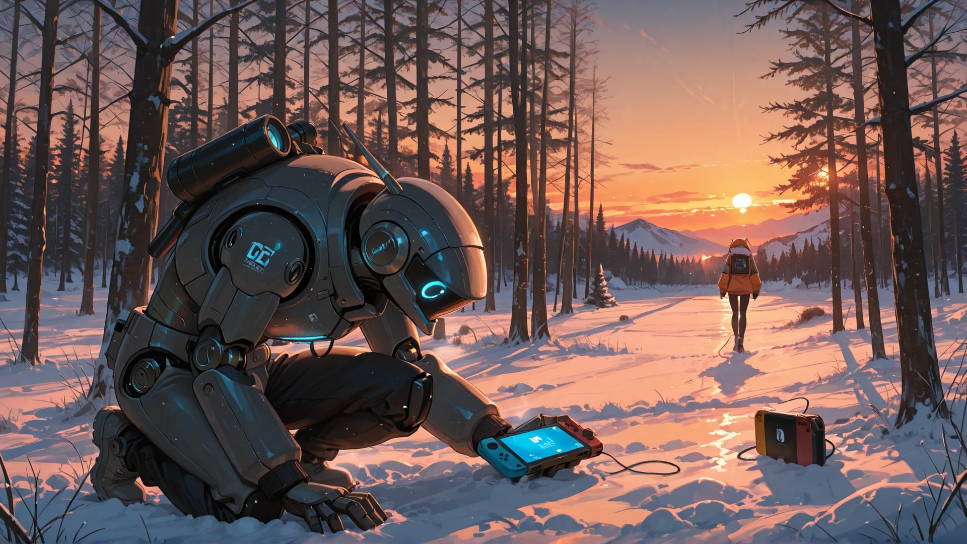 Orange Sunset Nature Switch2 smartphone wallpaper free download, vertical 16:9 format, Orange, Sunset, Nature, Winter