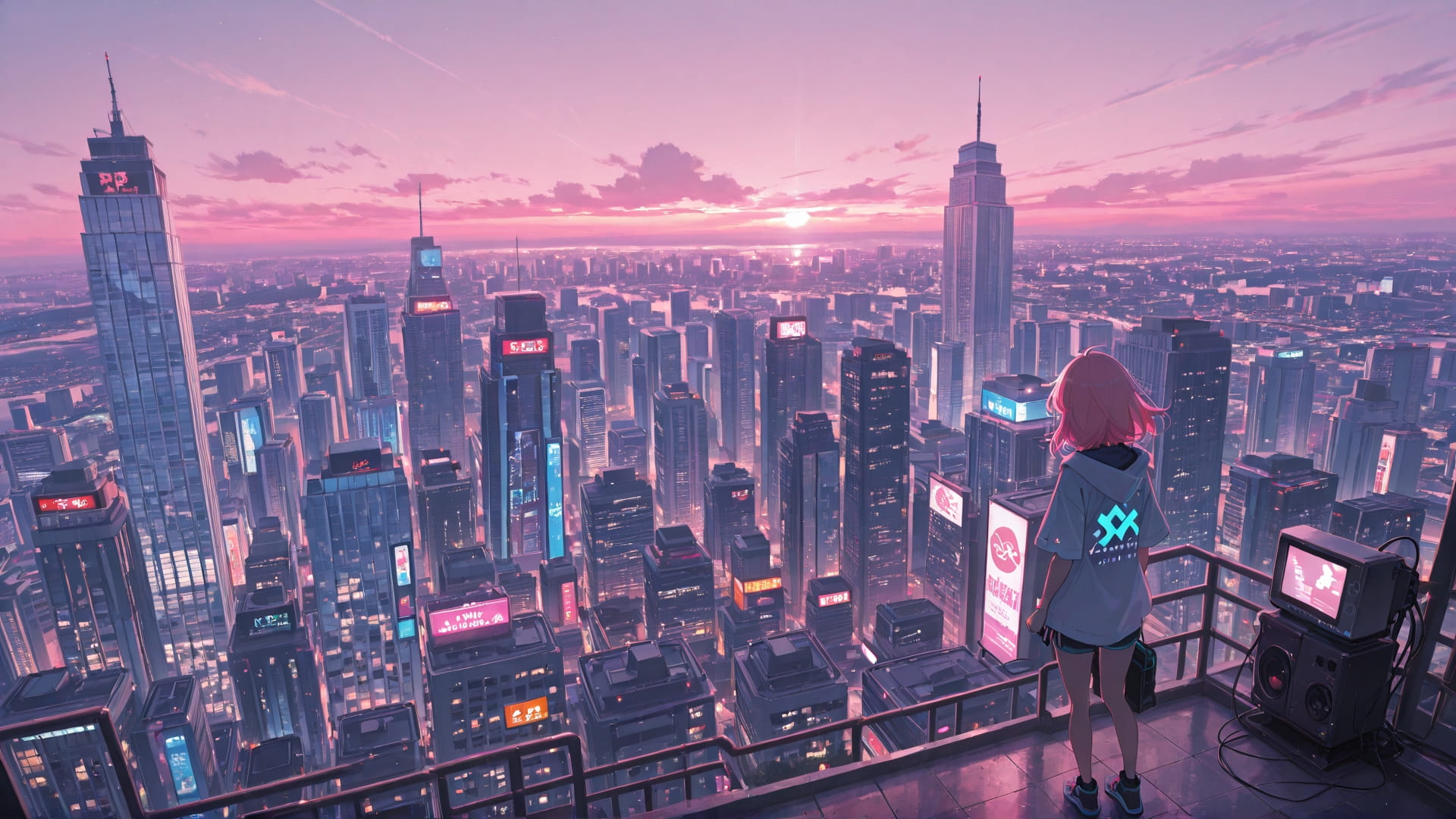 Pink Afternoon City Switch2 smartphone wallpaper free download, vertical 16:9 format, Pink, Afternoon, City, Summer