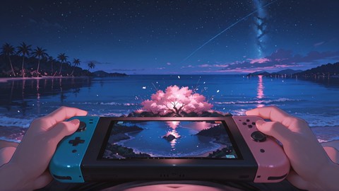 Pink Night Sea Switch2 smartphone wallpaper free download, vertical 16:9 format, Pink, Night, Sea, Spring 001