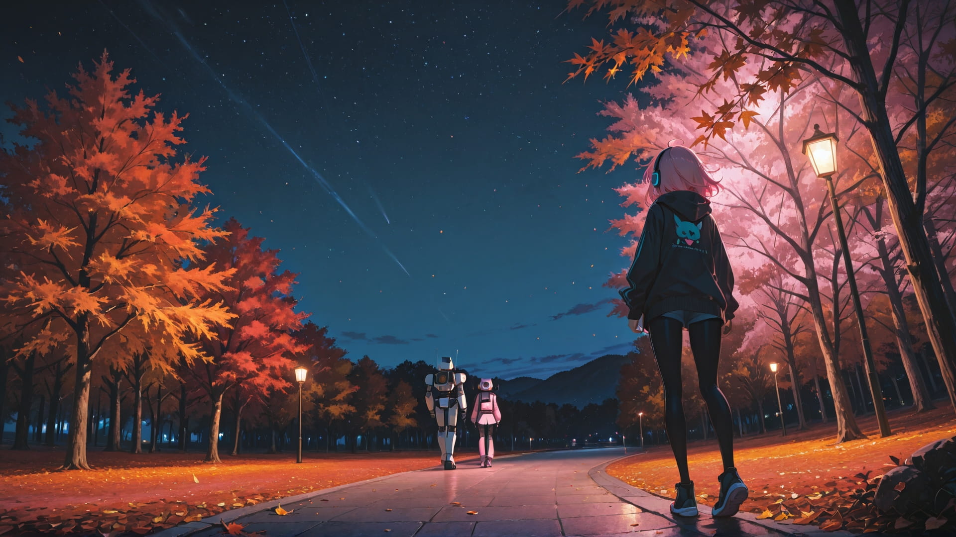 Pink Night Sky Switch2 smartphone wallpaper free download, vertical 16:9 format, Pink, Night, Sky, Autumn