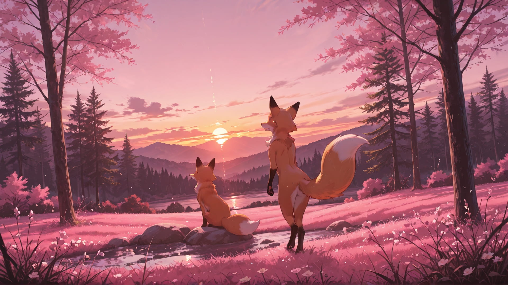 Pink Sunset Nature Switch2 smartphone wallpaper free download, vertical 16:9 format, Pink, Sunset, Nature, Spring