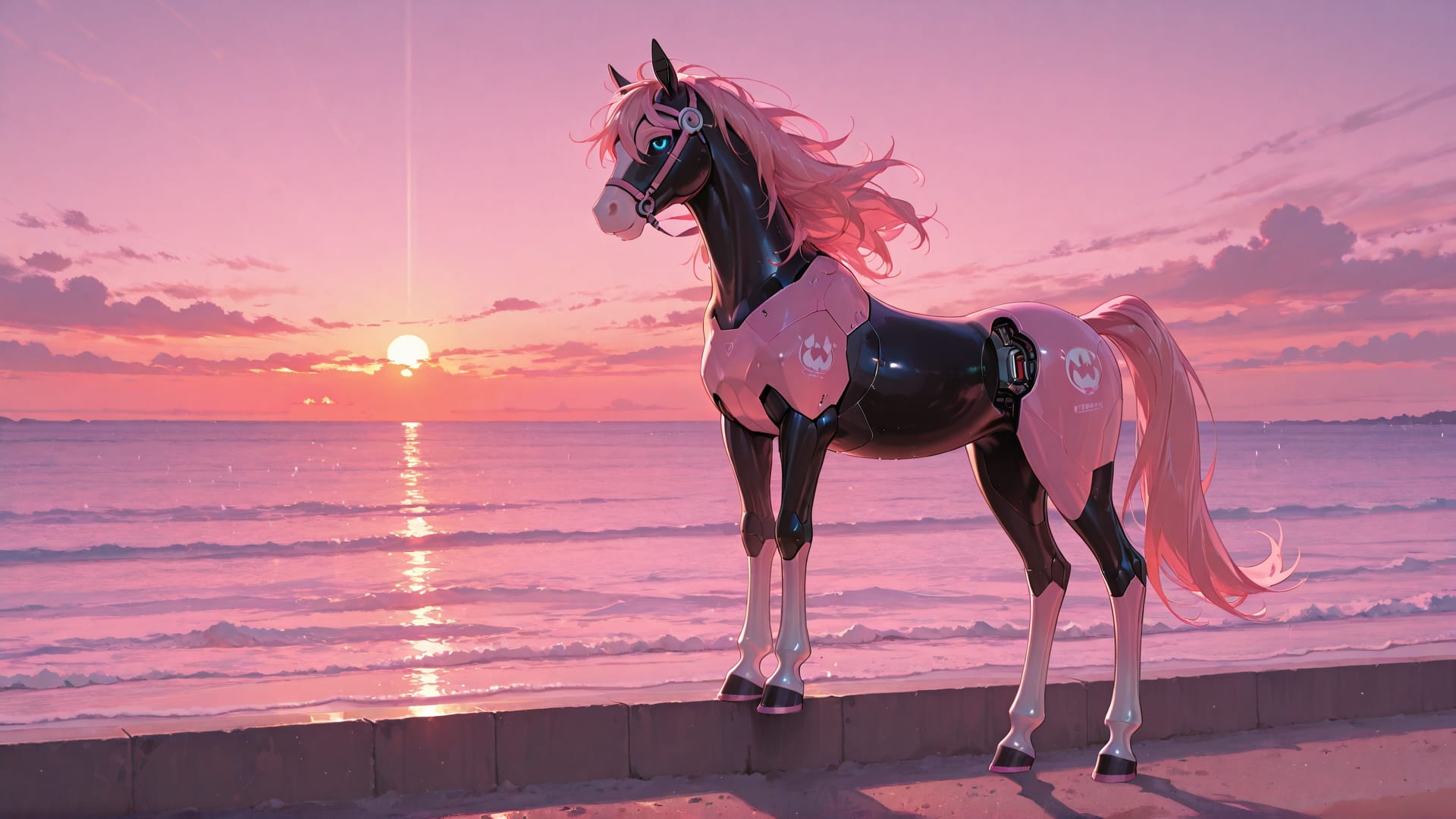 Pink Sunset Sea Switch2 smartphone wallpaper free download, vertical 16:9 format, Pink, Sunset, Sea, Summer