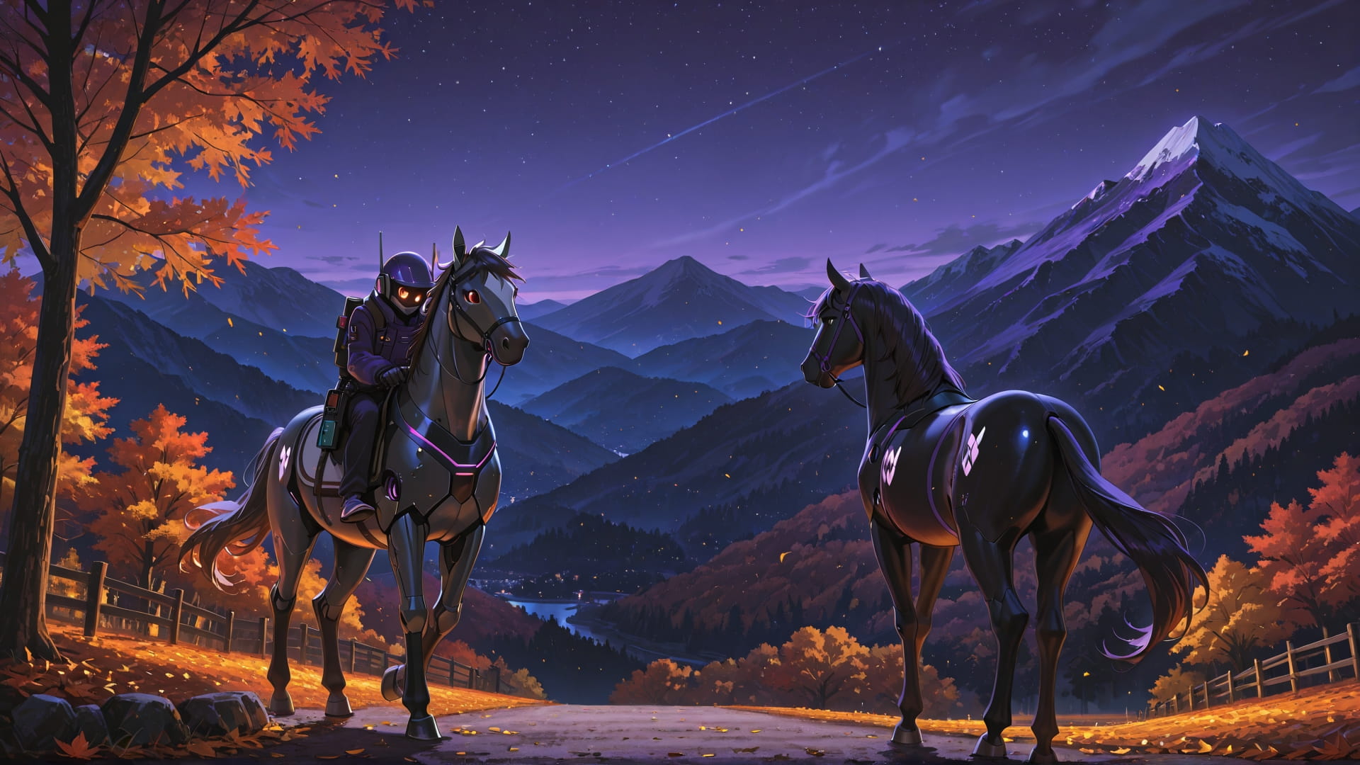 Purple Night Mountain Switch2 smartphone wallpaper free download, vertical 16:9 format, Purple, Night, Mountain, Autumn