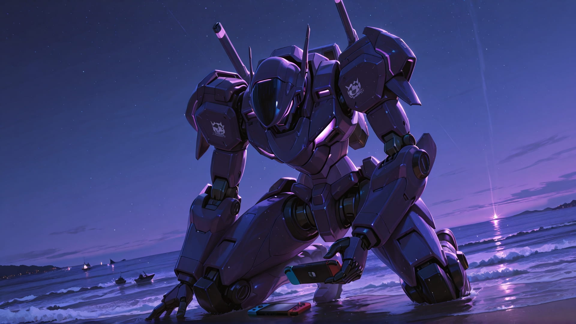 Purple Night Sea Switch2 smartphone wallpaper free download, vertical 16:9 format, Purple, Night, Sea, Winter