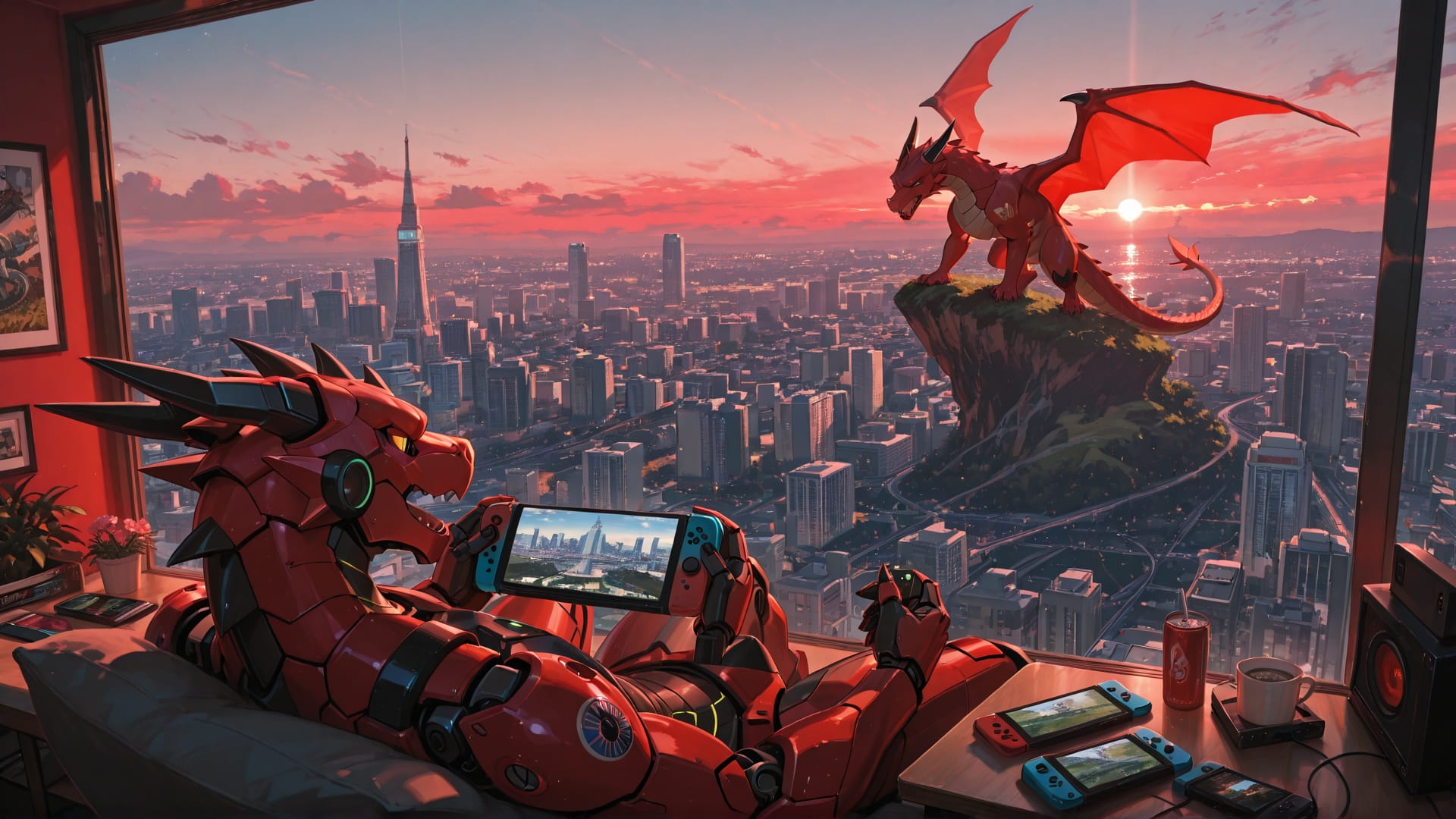 Red Afternoon City Switch2 smartphone wallpaper free download, vertical 16:9 format, Red, Afternoon, City, Spring